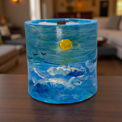 Ocean Horizon — Hand-Painted Soy Wax Candle in Artistic Coastal Jar | One-of-a-Kind