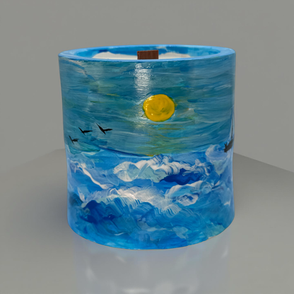 Ocean Horizon — Hand-Painted Soy Wax Candle in Artistic Coastal Jar | One-of-a-Kind