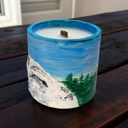 Clean Cotton — Hand-Painted Soy Candle in Artisan Landscape Jar | One-of-a-Kind