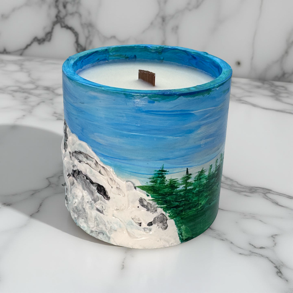 Clean Cotton — Hand-Painted Soy Candle in Artisan Landscape Jar | One-of-a-Kind
