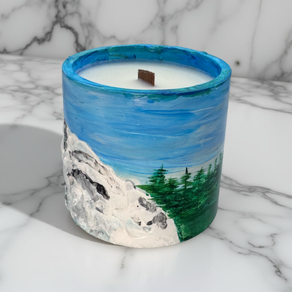 Clean Cotton — Hand-Painted Soy Candle in Artisan Landscape Jar | One-of-a-Kind