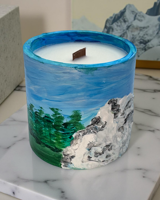 Clean Cotton — Hand-Painted Soy Candle in Artisan Landscape Jar | One-of-a-Kind