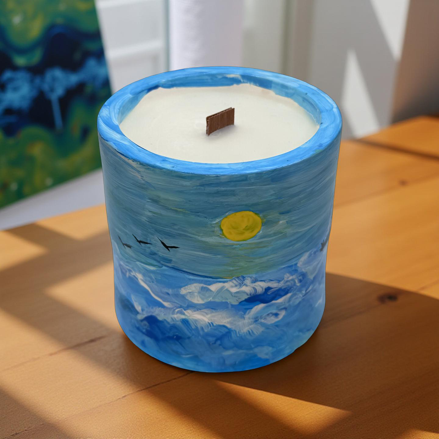 Ocean Horizon — Hand-Painted Soy Wax Candle in Artistic Coastal Jar | One-of-a-Kind