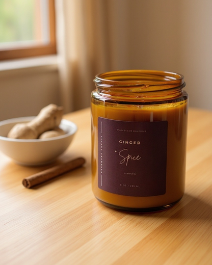 Ginger + Spice — Handmade Soy Candle in Amber Jar | 8 oz
