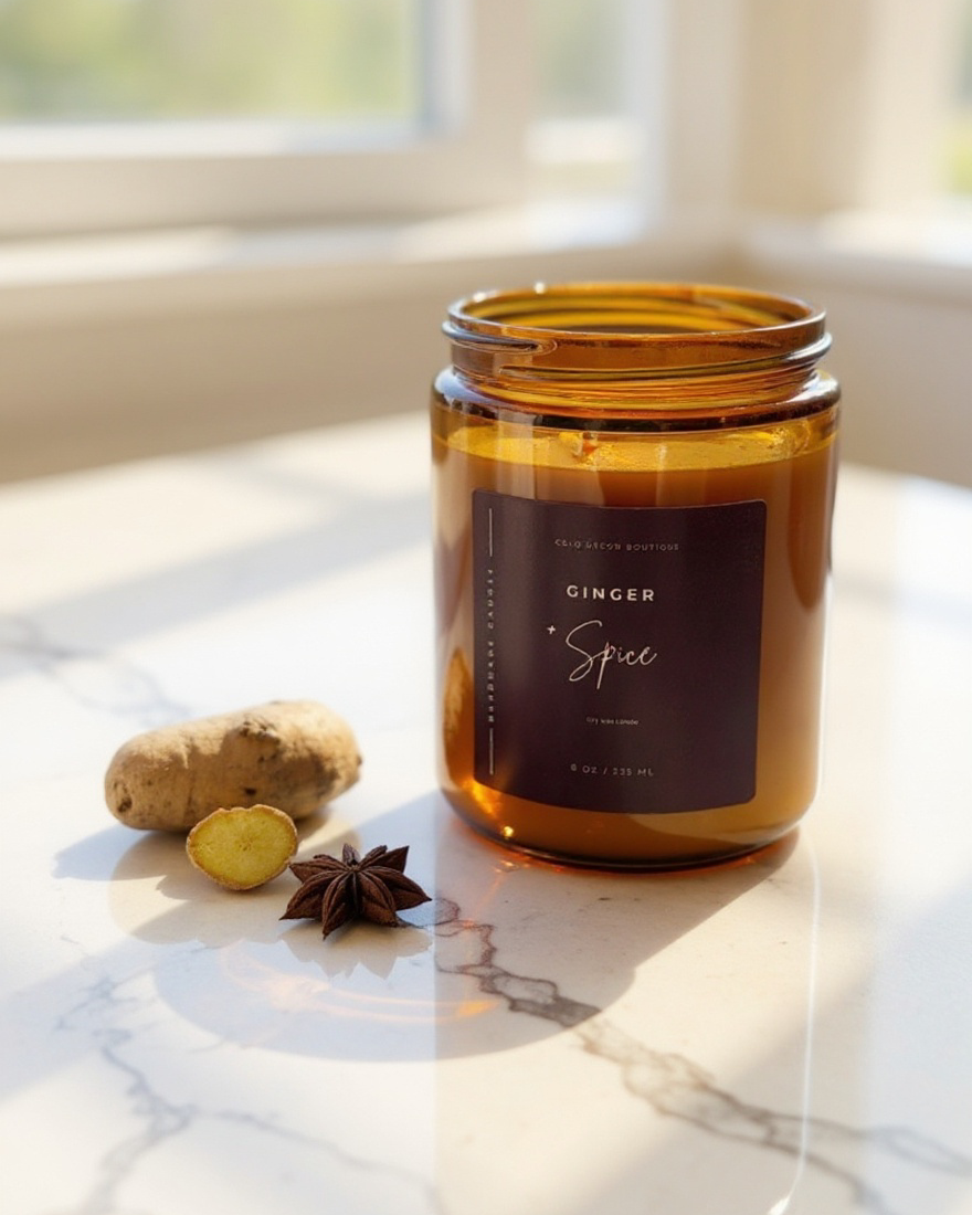 Ginger + Spice — Handmade Soy Candle in Amber Jar | 8 oz