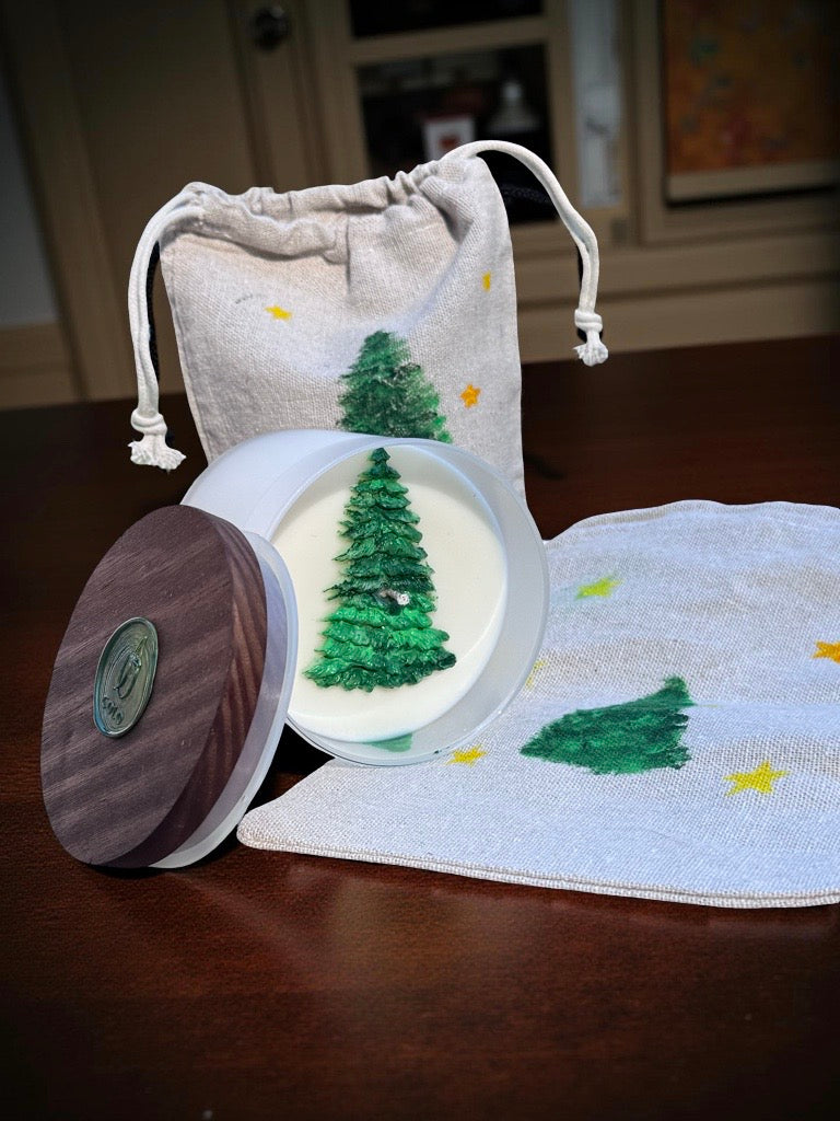 Christmas Tree — Handmade Soy Wax Candle in White Tin with Wooden Lid | 8 oz