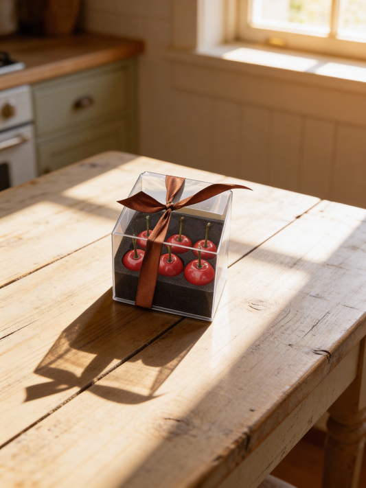 Handmade Cherry Candle Set of 6 – Natural Soy Wax Decorative Cherry-Shaped Candles, Birthday Candles