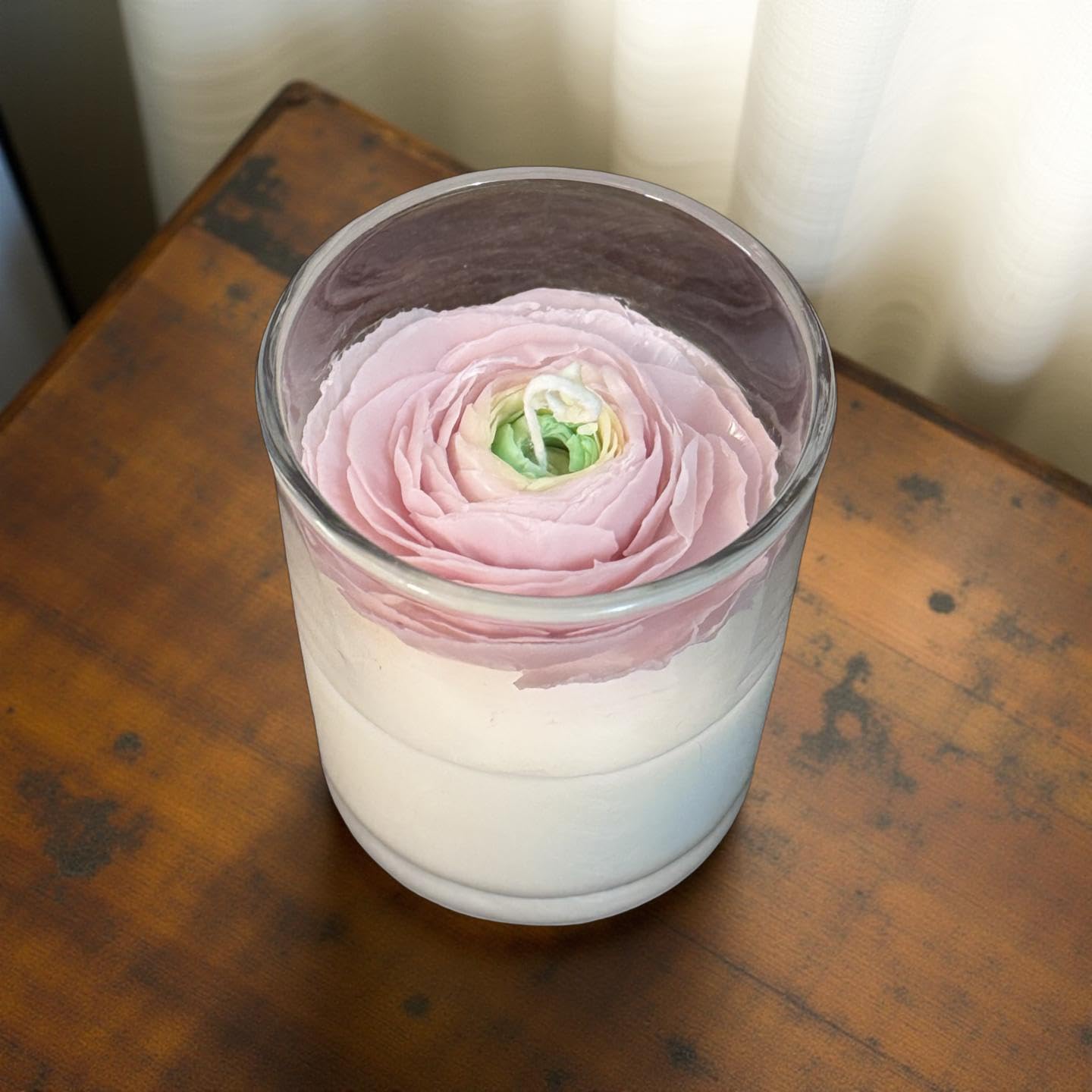 Ranunculus Bloom — Handmade Beeswax Candle in Clear Glass Jar | 3.5 oz