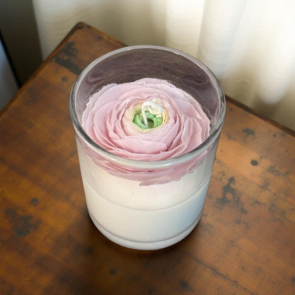 Ranunculus Bloom — Handmade Beeswax Candle in Clear Glass Jar | 3.5 oz