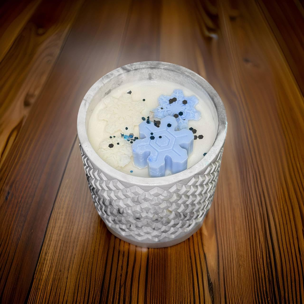 Frosted Magic — Handmade Soy Wax Candle with Snowflake Decor | 8 oz
