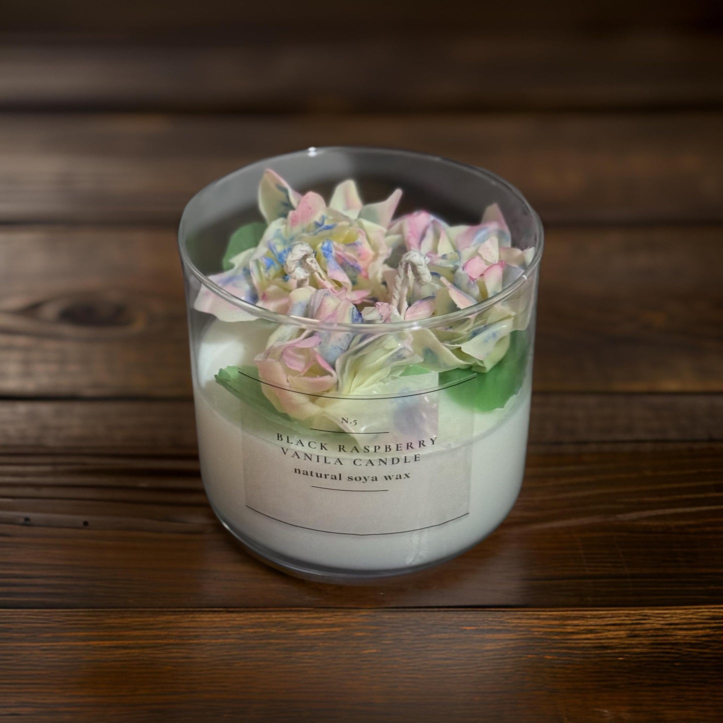 Handmade Soy Wax Candle with Sculpted Wax Flowers in Gradient Glass Jar | 10 oz