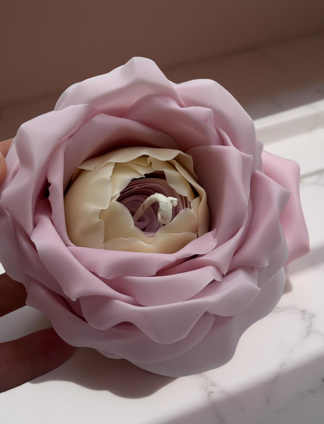 Handmade Rose-Shaped Candle (White and Pink) Handmade Flower Candle – Scented Bees Wax – Gift for Women & Home Decor