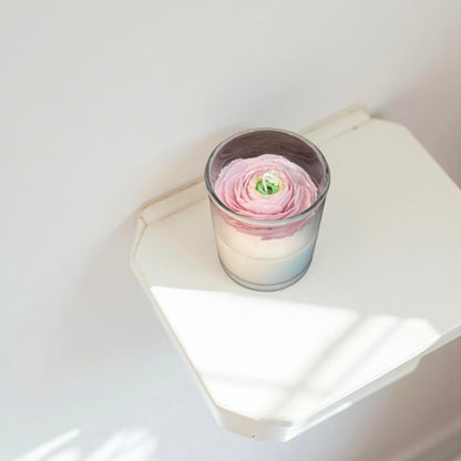 Ranunculus Bloom — Handmade Beeswax Candle in Clear Glass Jar | 3.5 oz