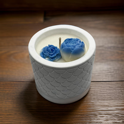 Floral Peony Candle — Handmade Soy Wax Candle in White Textured Jar | 8.8 oz